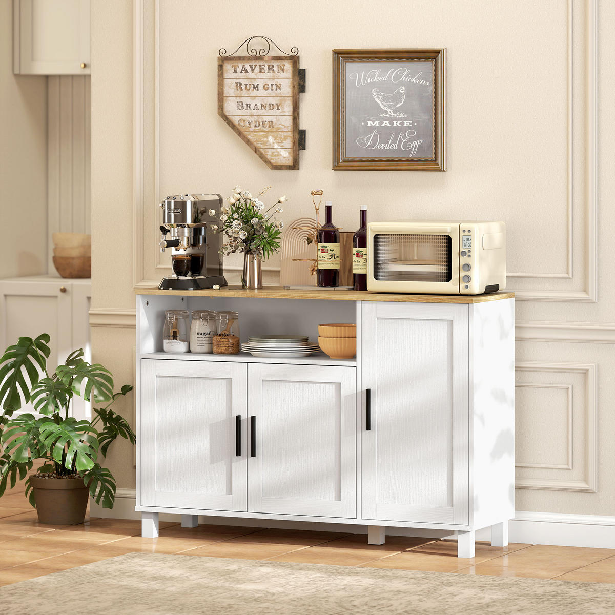 SIDEBOARD Weiß, 3 Türen, 110/33/75 cm - Weiß, Holz (110/75/33cm) - PANGIVO
