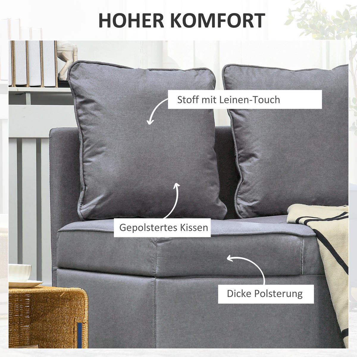 SCHLAFSESSEL 3-in-1 Ausziehbares 2 Sitzer Schlafsofa mit Bettfunktion Dunkelgrau - Dunkelgrau, Kunststoff (71/67/98cm) - HOMCOM
