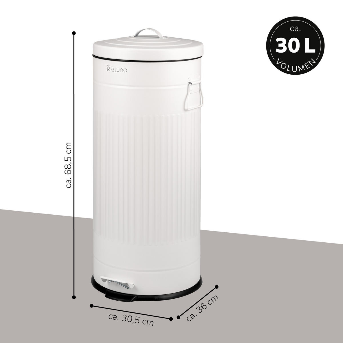 ABFALLEIMER Treteimer VINTAGE, 30 Liter, aus Metall, weiß - Weiß, Metall (30.5/68.5/36cm) - eluno