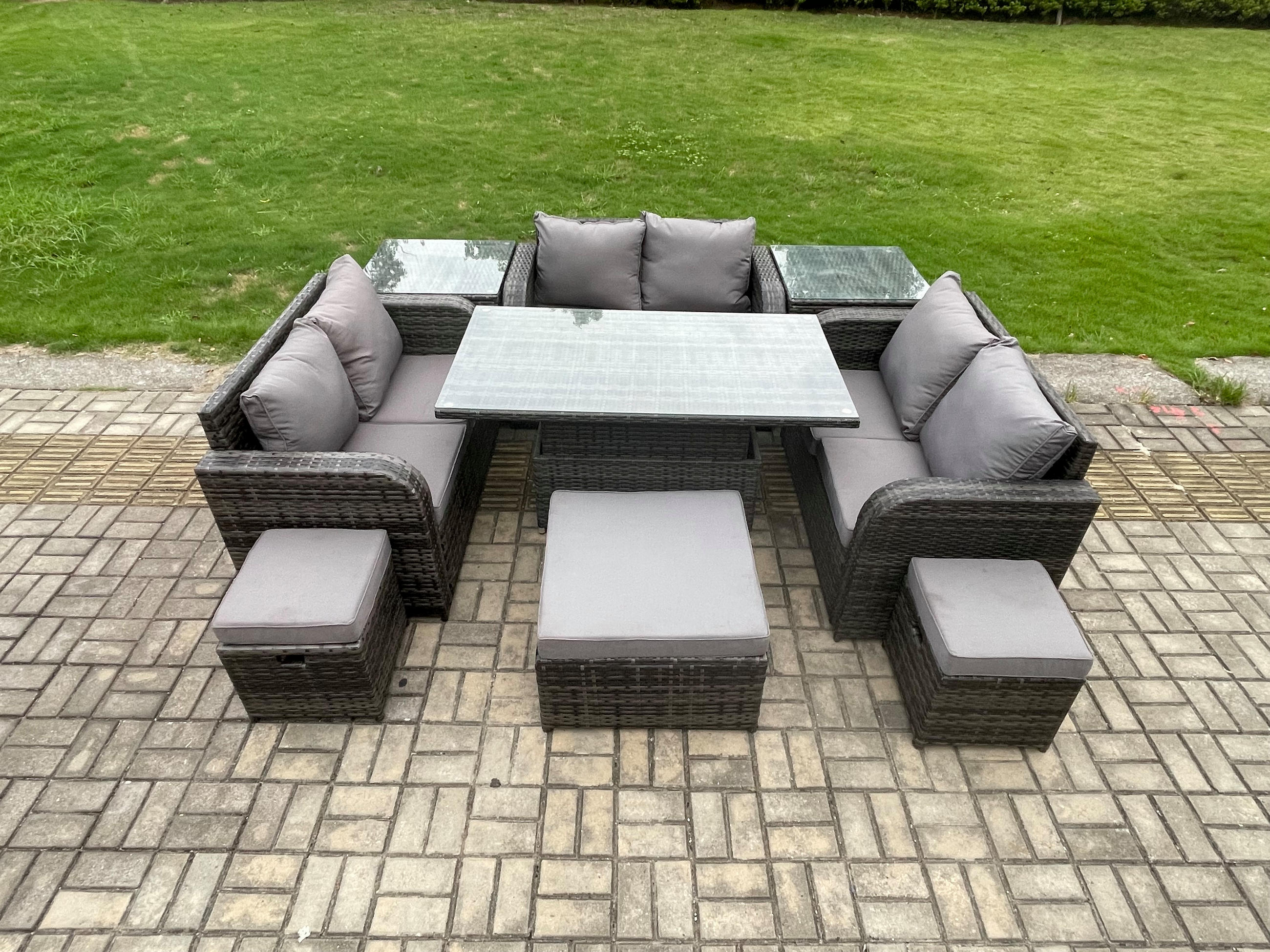 GARTENSOFA SET Polyrattan Dunkelgrau 9-Sitzer - Dunkelgrau, Metall - Fimous