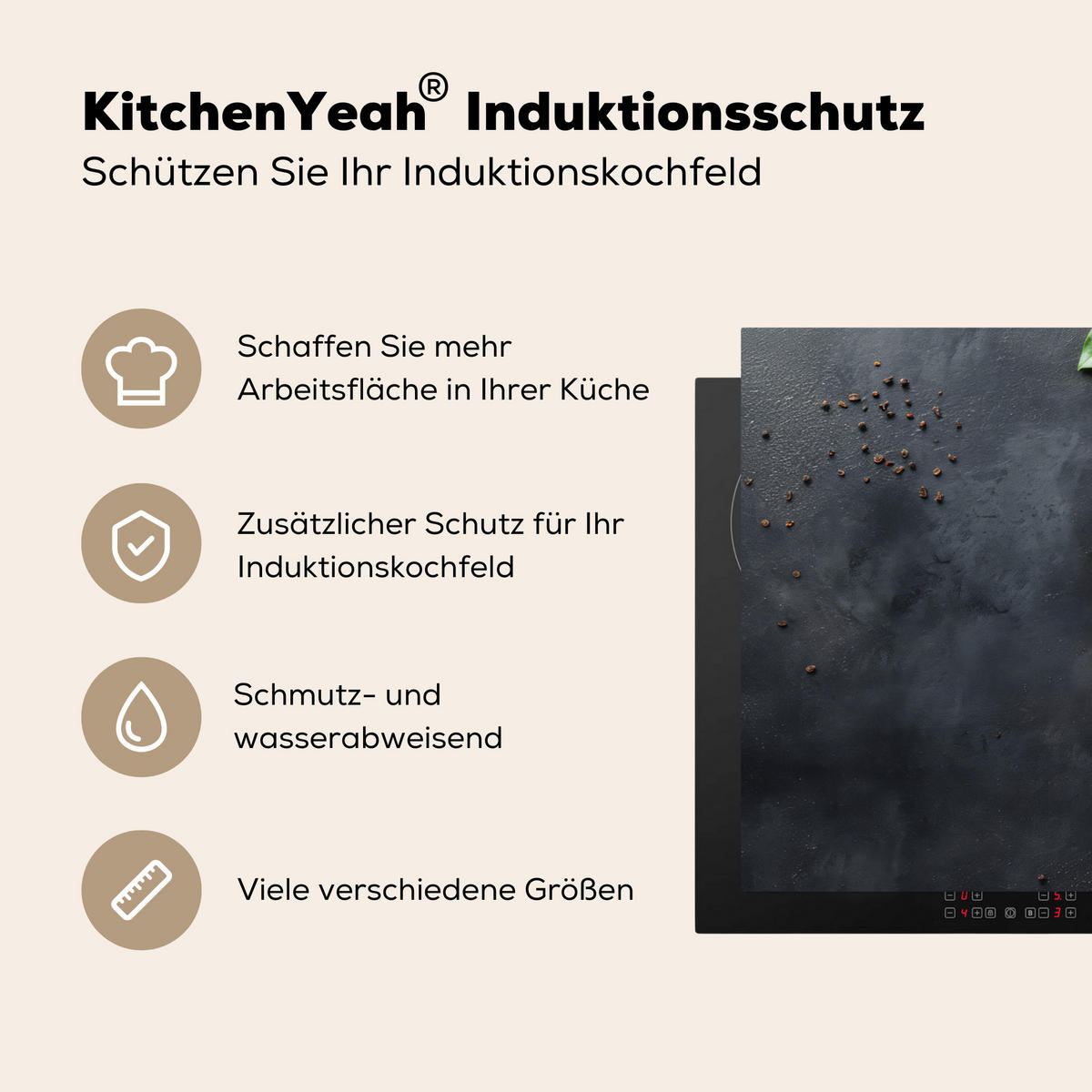 HERDABDECKPLATTE Zimt - Beton - Kaffee - Zimtstangen - Gewürze 89x51 cm - Mokka, Kunststoff (89.6/0.2/51.6cm) - MuchoWow