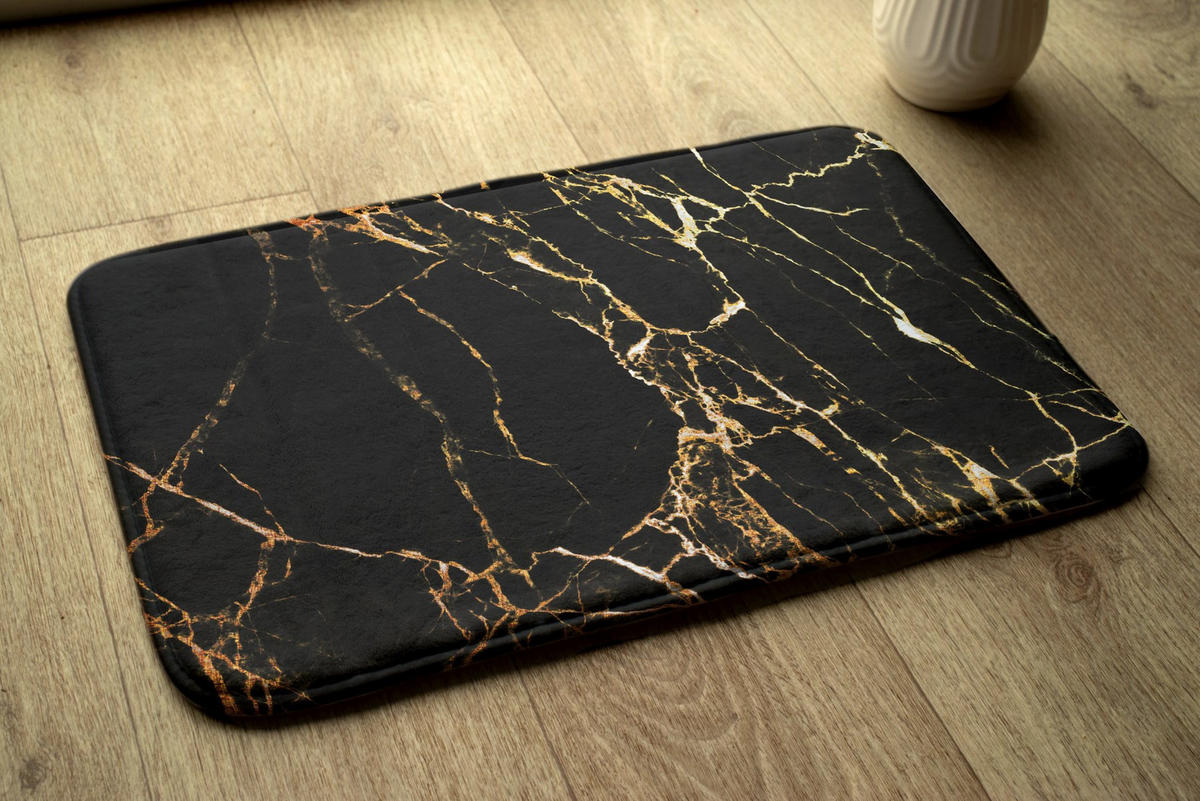 BADTEPPICH 90x60 cm Marmor-Muster - Schwarz, Textil (90/60cm) - TULUP