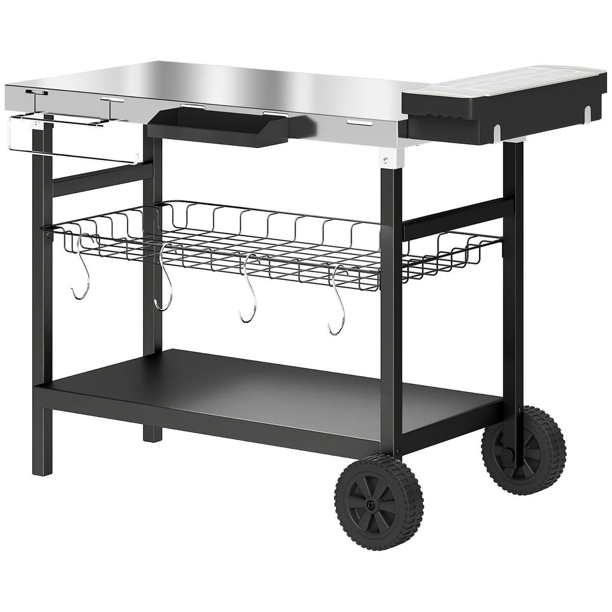 GRILLWAGEN DE-13863 mit 3 Ebenen, Edelstahl-Arbeitsplatte Schwarz - Schwarz, Metall (61/81/114cm) - ComfortXL