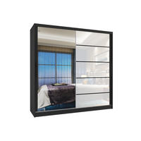 SCHWEBETÜRENSCHRANK Verona MGB, Schwarz/Weiß Hochglanz, 200 cm, mit Spiegel - Weiß, Holz (200/216/60cm) - B BELINI GROUP