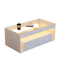 KONFERENČNÍ stolek, 100/50/40 cm bílý, s LED osvětlením a 2 zásuvkami - bílá, kompozitní dřevo (100/50/40cm) - BEAOK