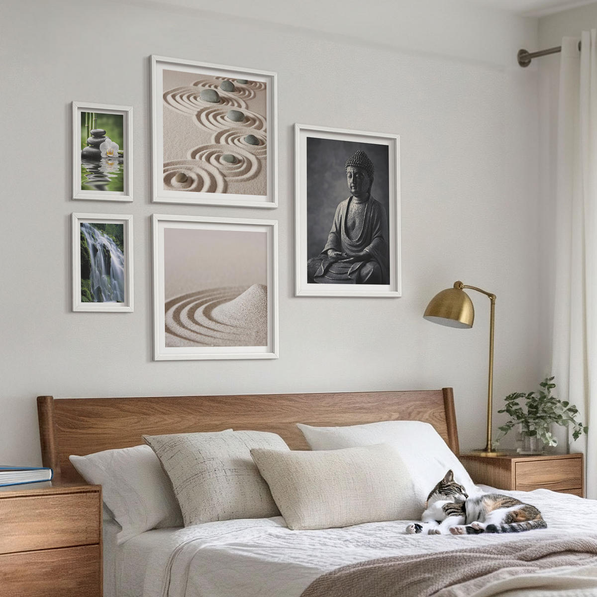 WANDBILDER 5er-Set - 50x50 cm & 20x30 cm & 40x60 cm Weißer Rahmen - Fußabdruck eines Astronauten auf dem Mond - Weiß, Kunststoff (40/60cm) - ArtPrintCave