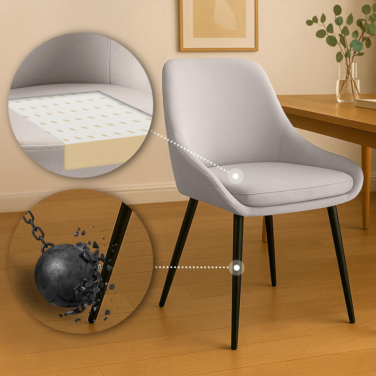 STUHL Samt Grau - Schwarz/Grau, Textil (50/86/53cm) - CLP