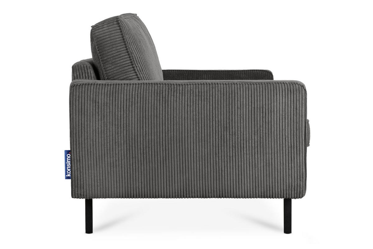 2-SITZER-SOFA INVIA Klassische-Stil mit Armlehnen, Feinkord-Stoff, Grau - Schwarz/Grau, Textil (164/87/98cm) - KONSIMO®