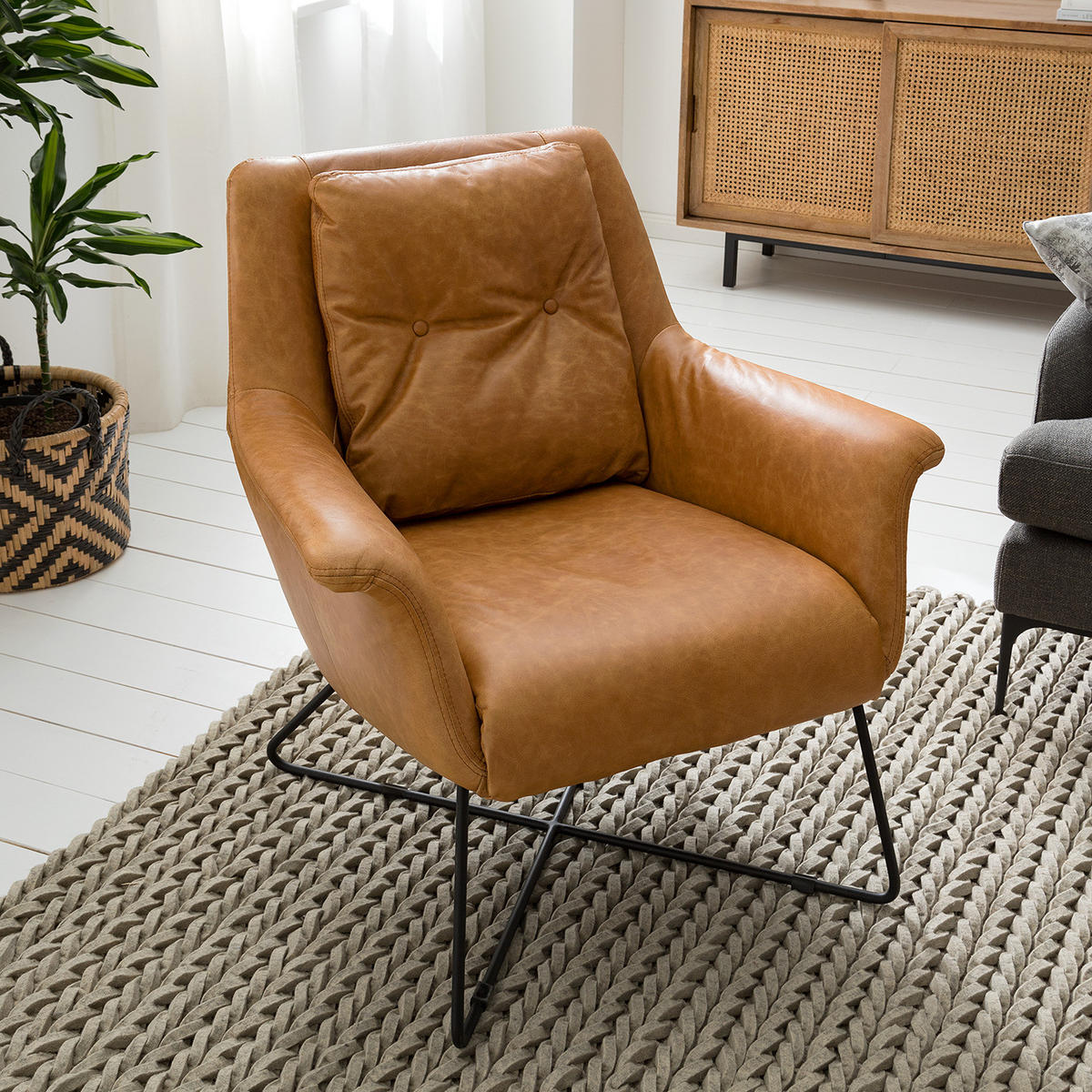 SESSEL - Schwarz/Braun, Leder/Metall (82/88/84cm) - home24