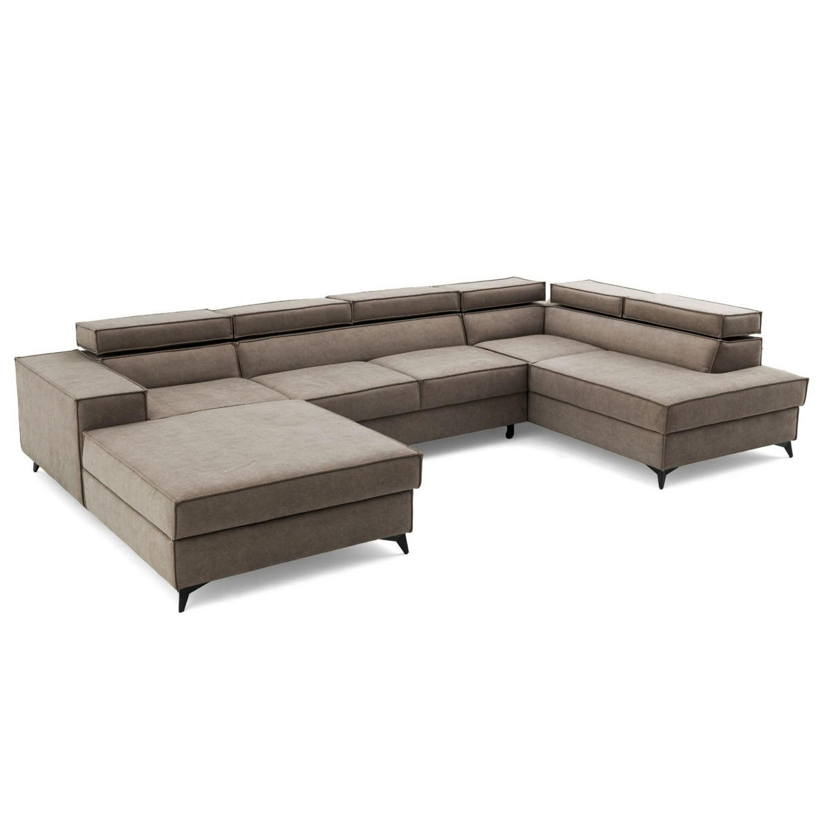 ECKSOFA PURE U Rechts mit Schlaffunktion 127x270 Velours Beige - Beige/Schwarz, Holz/Textil (204/340cm) - Muffo