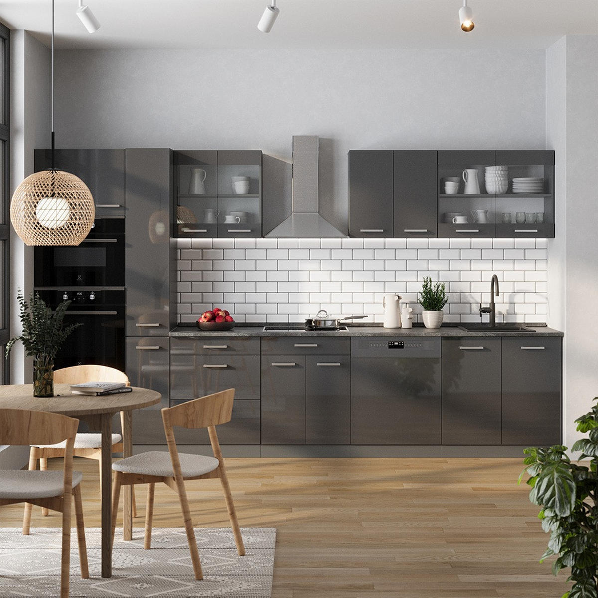 Schwarz Hochglanz/Anthrazit, Holzwerkstoff (350/81.6/60cm) - Vicco