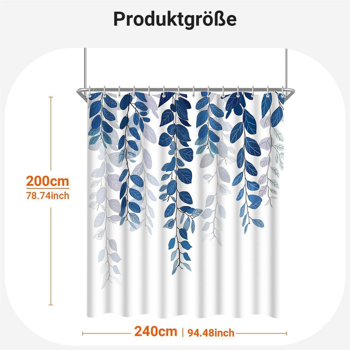 DUSCHVORHANG Blaublatt 240 x 200 cm - Blau, Textil (240/200cm)