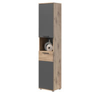 HOCHSCHRANK Eiche, grau 37 cm Badschrank mit Soft-Close, Badezimmereinrichtung - Eichefarben/Schwarz, Holzwerkstoff/Kunststoff (37/190/34cm) - Inn.Furn