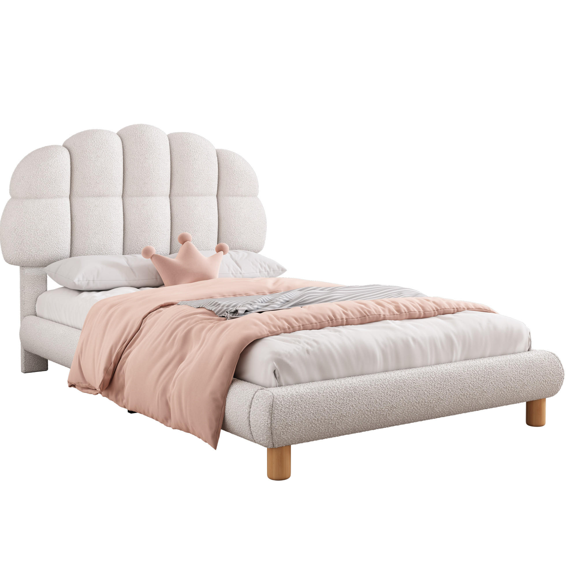 POLSTERBETT 90/200 cm aus Bouclé und MDF mit höhenverstellbarem Kopfteil Weiß - Weiß, Textil (90/200cm) - Modenvie
