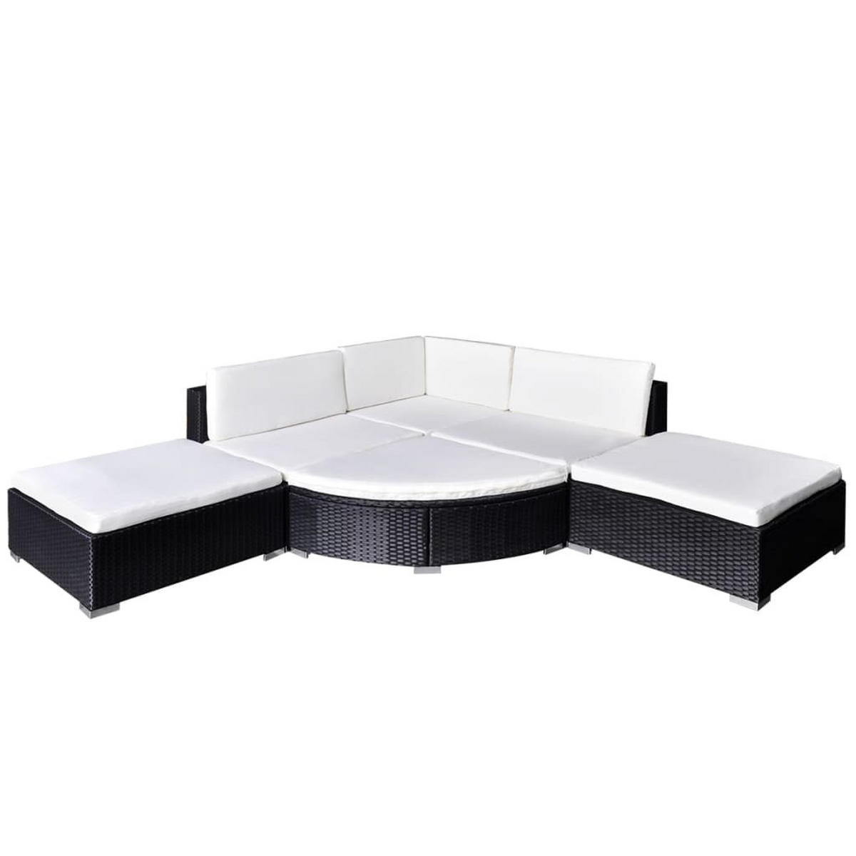 GARTEN-LOUNGE-SET Mit Auflagen 6-teilig Poly Rattan Schwarz - Schwarz, Kunststoff - vidaXL