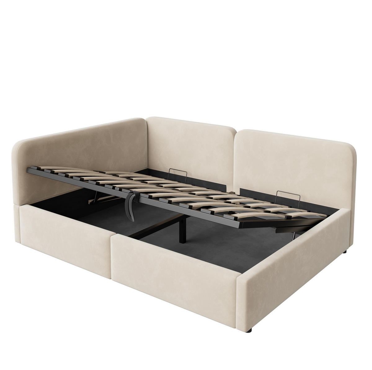 POLSTERBETT 140/200 cm aus Stoff mit hydraulischem Stauraum Beige - Beige, Textil (140/200cm) - Modenvie