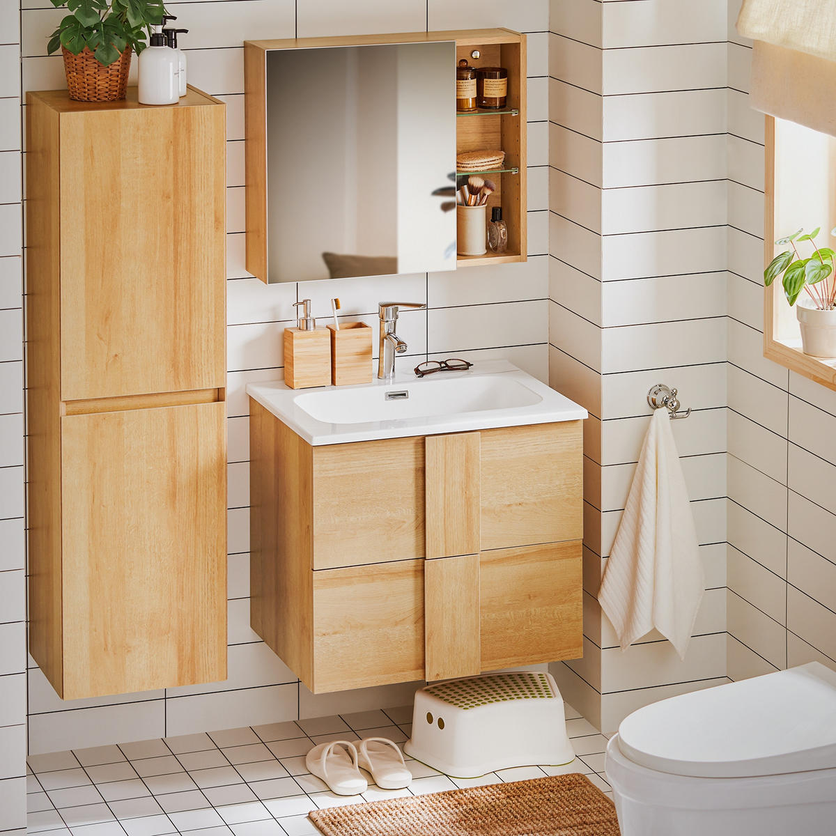 WASCHTISCHKOMBI Natur - Naturfarben, Keramik/Holzwerkstoff (61/54/46cm) - SoBuy