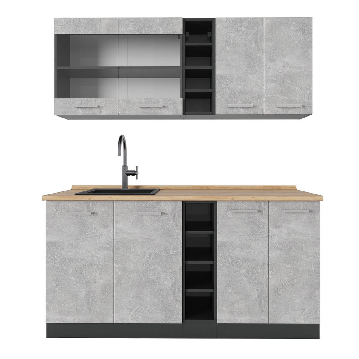 SINGLEKÜCHE R-Line Beton/Anthrazit 160 cm ohne Arbeitsplatte - Schieferfarben/Anthrazit, Holzwerkstoff (160/81.6/46cm) - Vicco