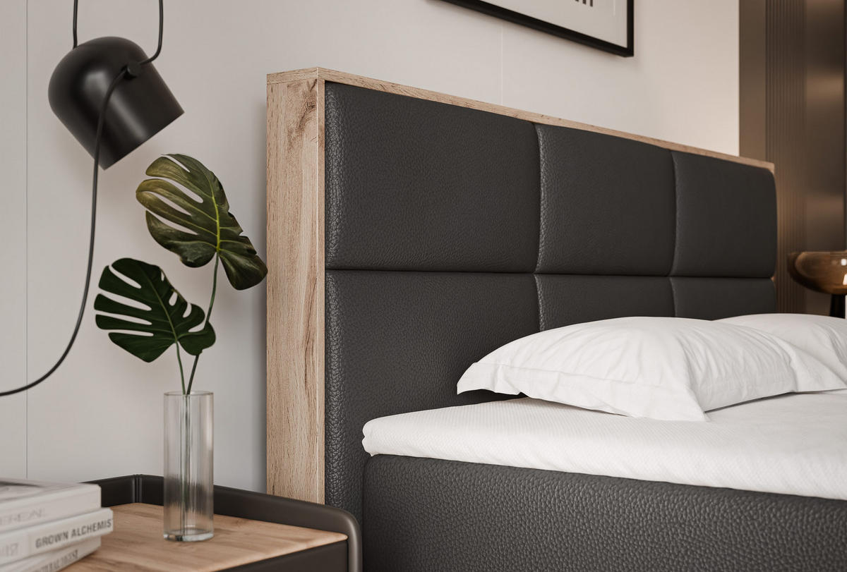 BOXBETT LAVIO 160/200 cm, in Schwarz, mit Matratze und Topper - Schwarz, Holzwerkstoff/Textil (160/200cm) - Idohome