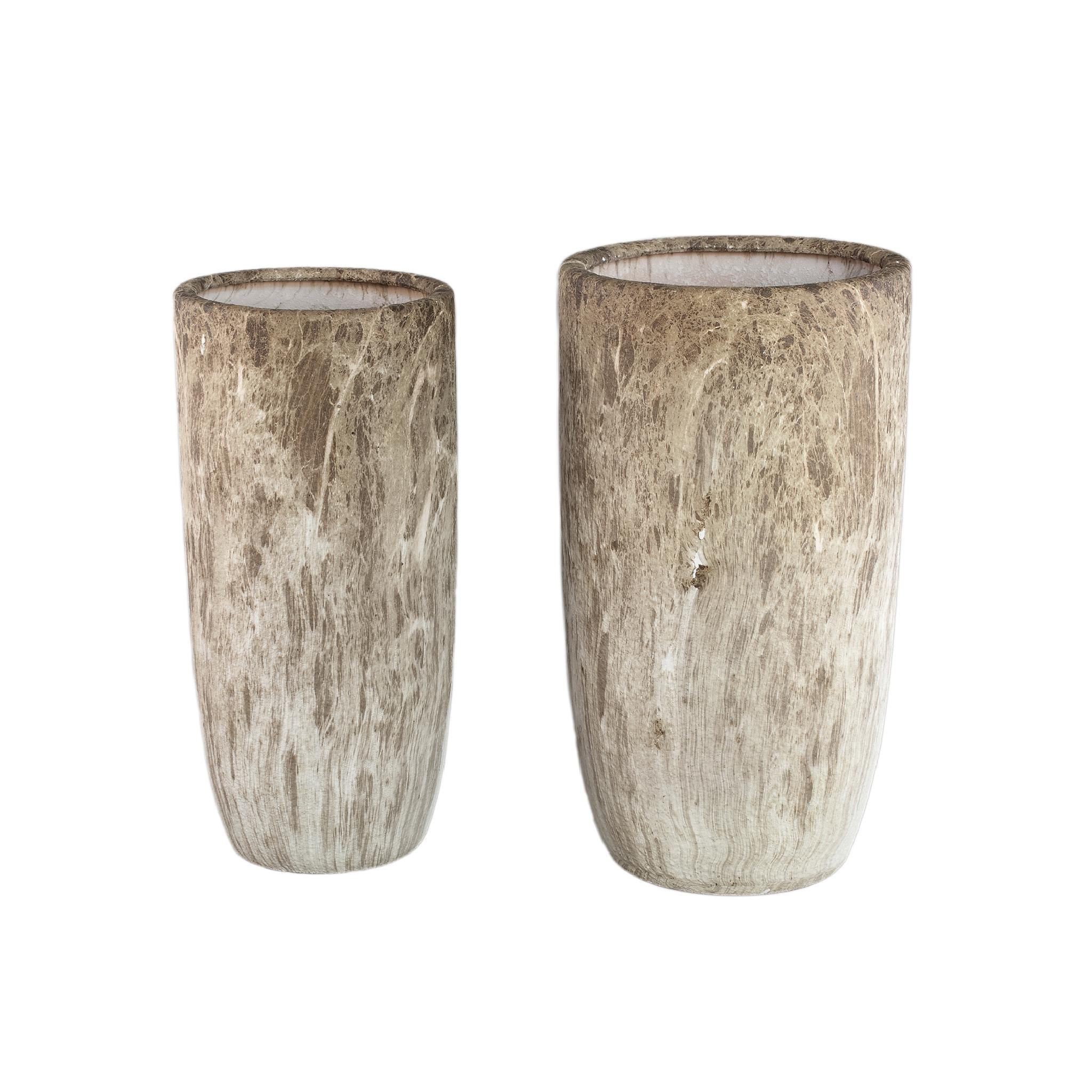 TOPF Miah Braun 40/40/74cm 2er-Set - Braun, Keramik (74cm) - PTMD Collection