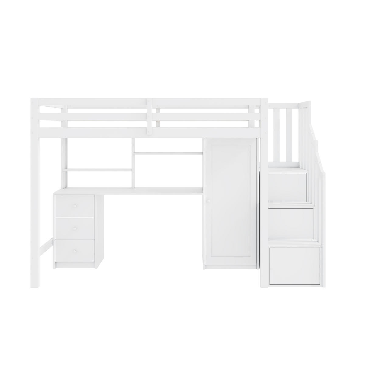 ETAGENBETT 90/200 cm Weiß mit Schreibtisch und Stauraum - Weiß, Holz (90/200cm) - OKWISH