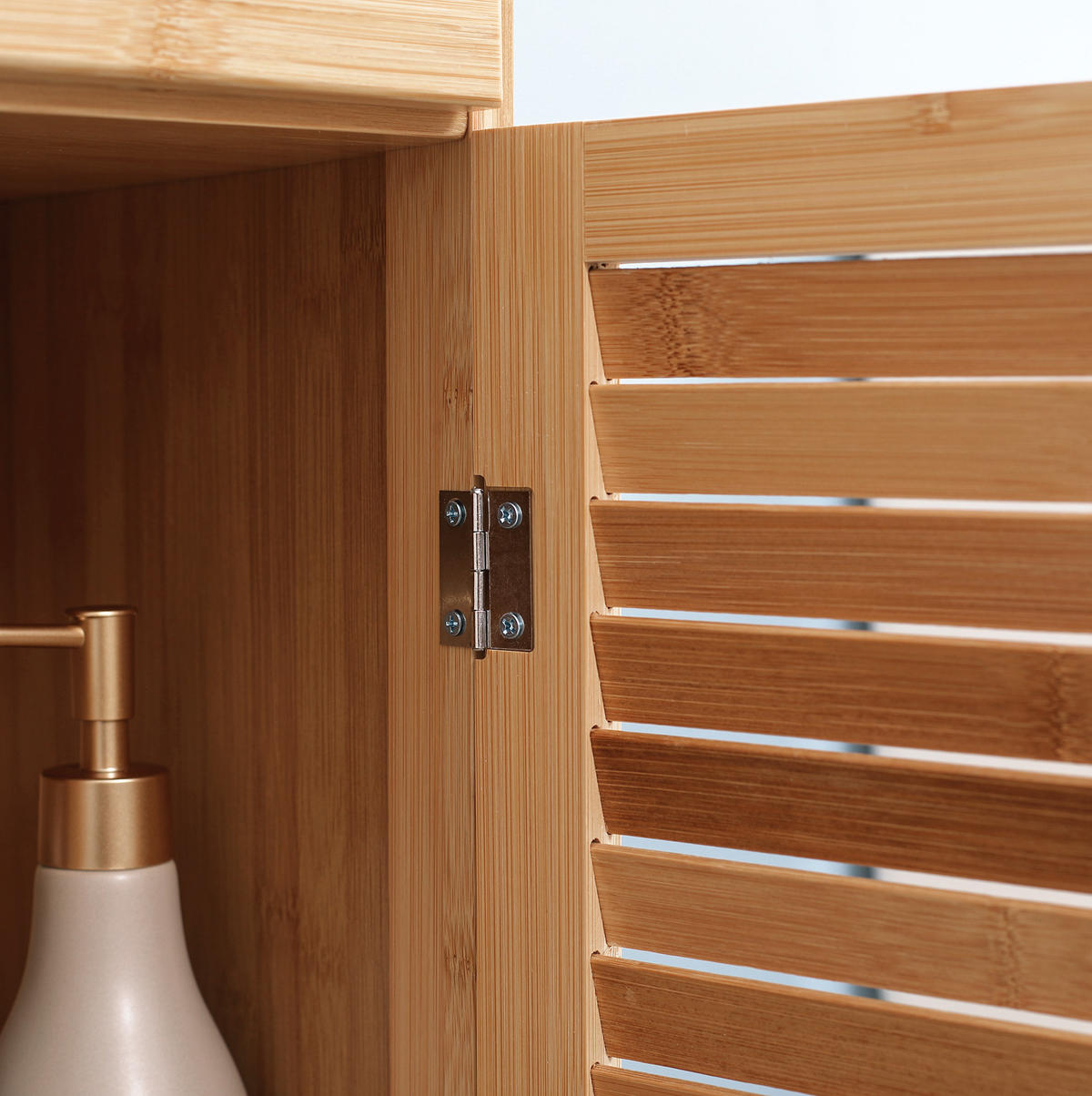BADEZIMMERSCHRANK 32x30x163 cm Natur aus Bambus mit Schublade & Lamellentür - Naturfarben, Naturmaterialen (32/163/30cm) - Modfu