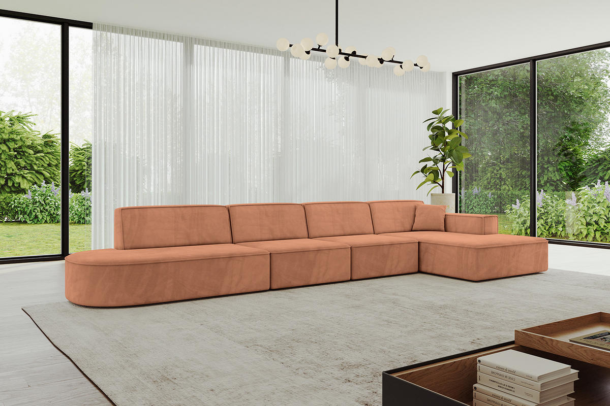 ECKSOFA Ottomane Rechts IREA-L3-v4 - 413x171x79 cm Koralle - Koralle, Holzwerkstoff/Textil (171/413cm) - ALTDECOR