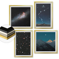 WANDBILDER 4er Set - 50x50 cm & 40x60 cm Goldrahmen - Galaxienraum Wassermann-Berge - Goldfarben, Kunststoff (50/50cm) - ArtPrintCave