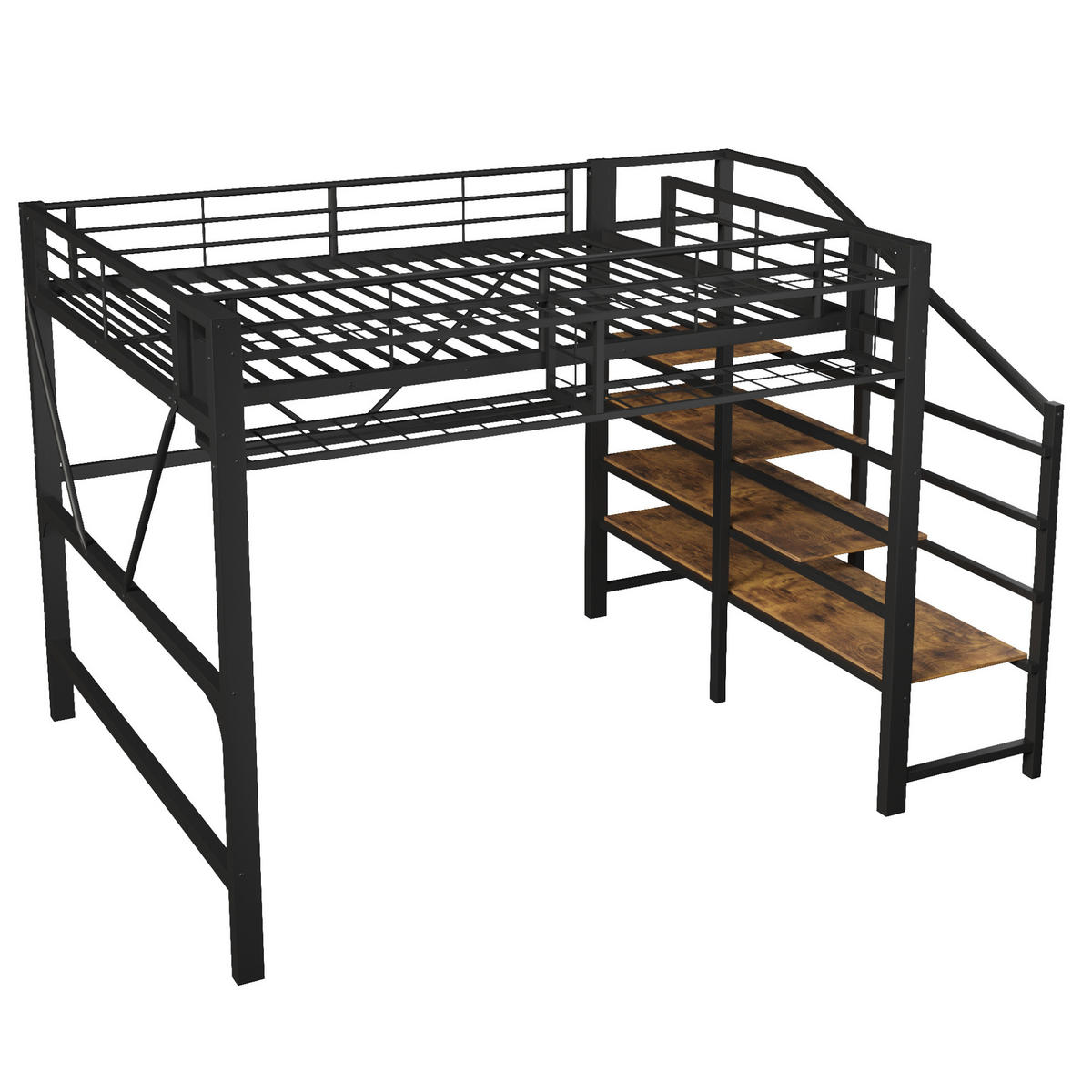 HOCHBETT 140/200 cm aus Metall und MDF mit LED-Lichtleiste, Schwarz - Schwarz, Holzwerkstoff (140/200cm) - OKMYHOME