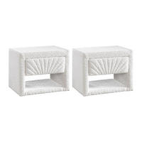 2ER-SET Nachttische - 1 Schublade und 1 Ablage - Bouclé-Stoff - Weiß - ULAMI - Weiß, Textil (50/41/35cm) - Vente-Unique