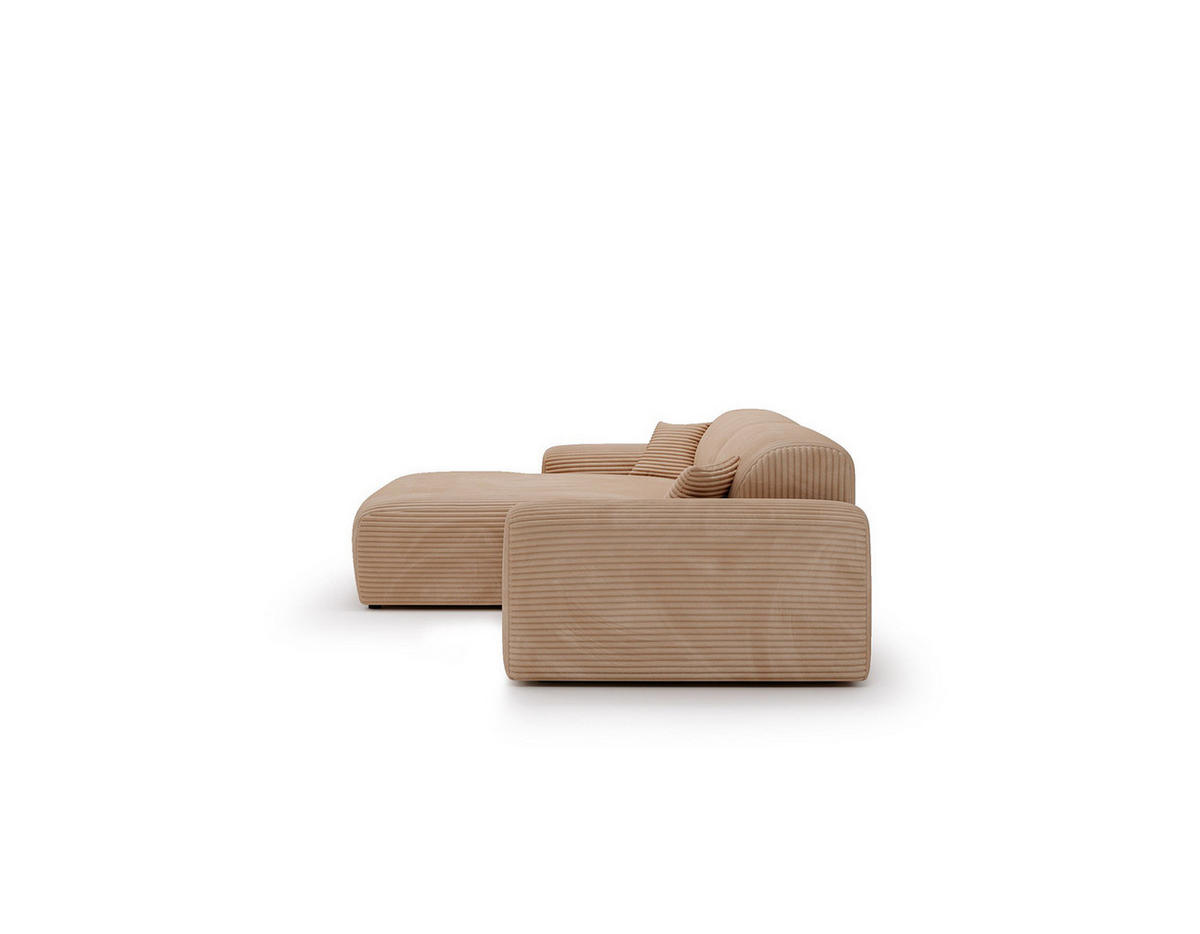 ECKSOFA mit Longchair - Cord - Hellbraun/Schwarz, Kunststoff/Textil (284/178cm) - home24