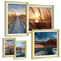 BILDER SET 5er Set - 50x50 cm & 20x30 cm & 40x60 cm Goldrahmen - Leuchtturm-Grassteg - Goldfarben, Kunststoff (40/60cm) - TULUP