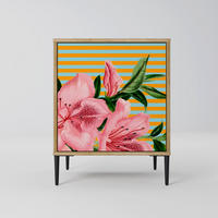 SIDEBOARD FRAGILE BEAUTY, Eichefarben, 57,5x42x72,5 cm, Schwarze Metallfüße - Eichefarben/Multicolor, Holzwerkstoff/Metall (57.5/72.5/42cm) - SpaceRebels