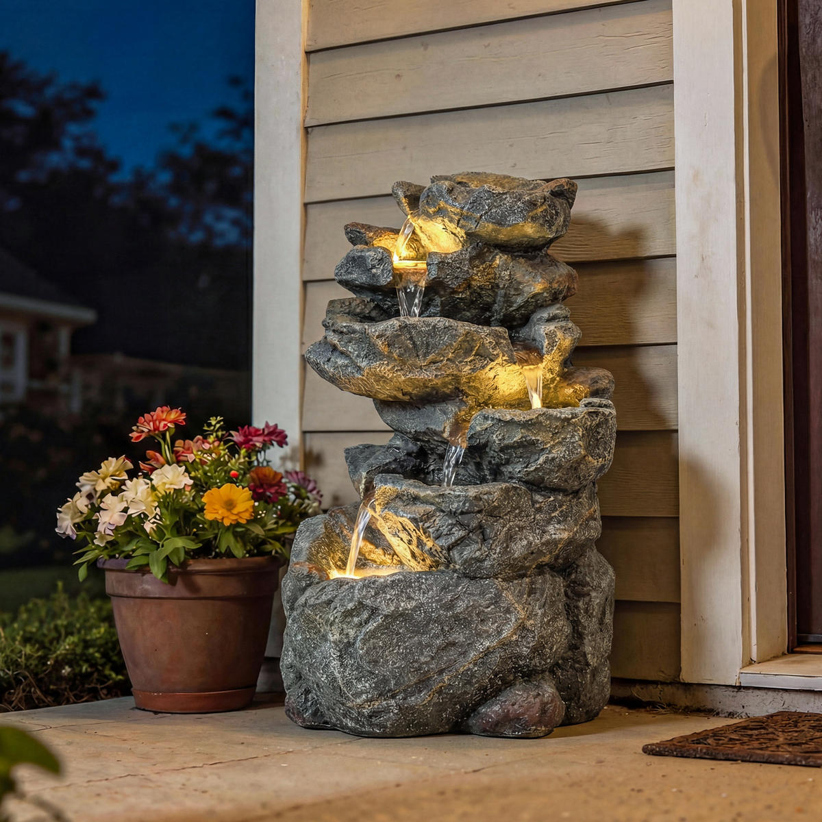 GARTENBRUNNEN DE-18870 6-stufige Kaskade mit LED Grau - Grau, Kunststoff (33/27/53cm) - ComfortXL