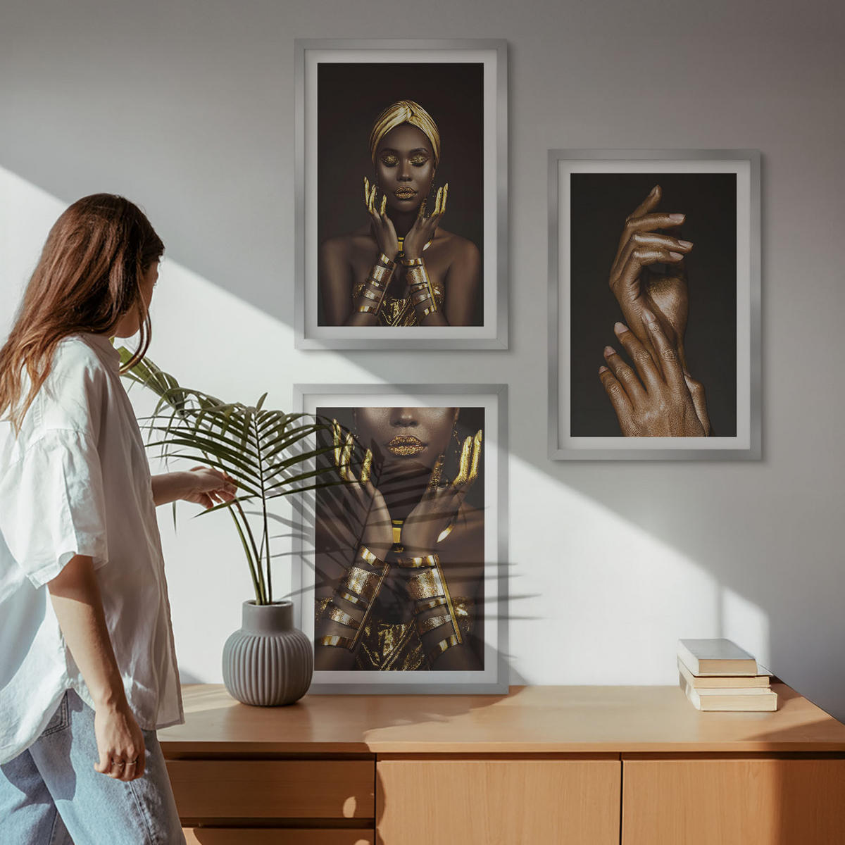 WANDBILDER 3er Set - 40x60 cm Silberner Rahmen - Porträts afrikanischer Frauen - Silberfarben, Kunststoff (40/60cm) - ArtPrintCave