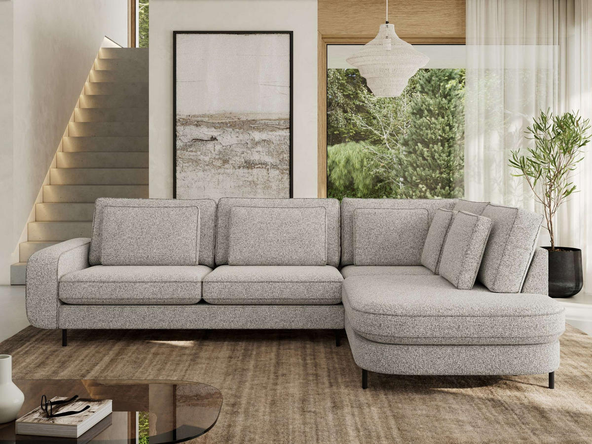 ROHOVÁ SEDAČKA CALENO L - Světle šedá Strukturovaná látka - Levá Strana - černá/světle šedá, kov/textil (317/225cm) - MKS