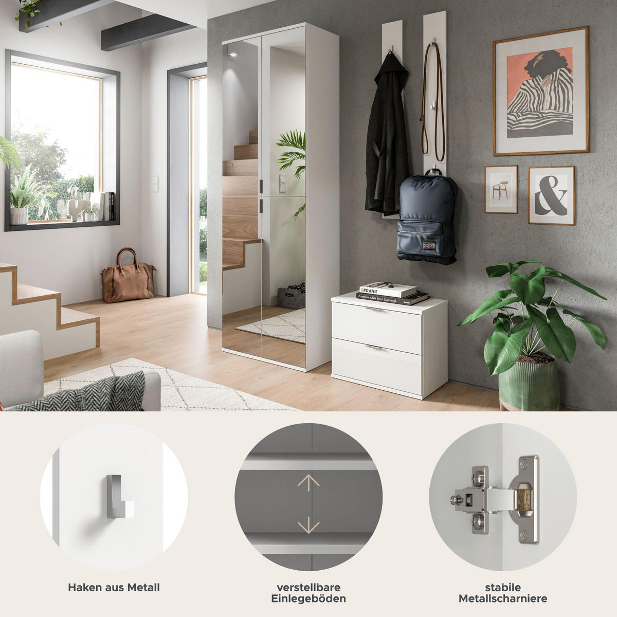 GARDEROBE Systemmöbel Projekt X 4tlg. Kombination , ca.128x191x37 cm - Weiß, Holzwerkstoff (128/191/37cm)