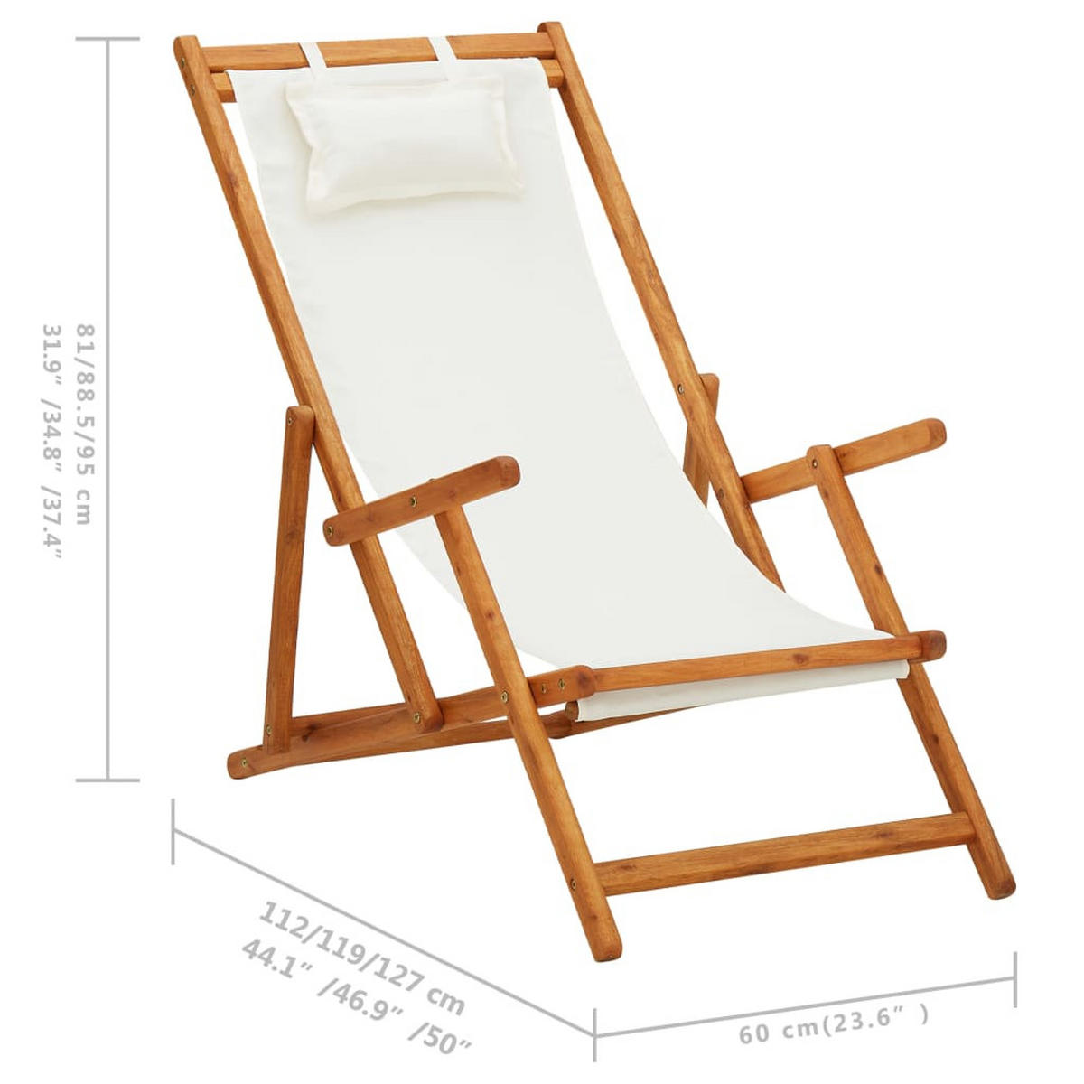 KLAPPBARER Strandstuhl Eukalyptus Massivholz Und Stoff Creme - Creme, Textil (127/95/60cm) - vidaXL
