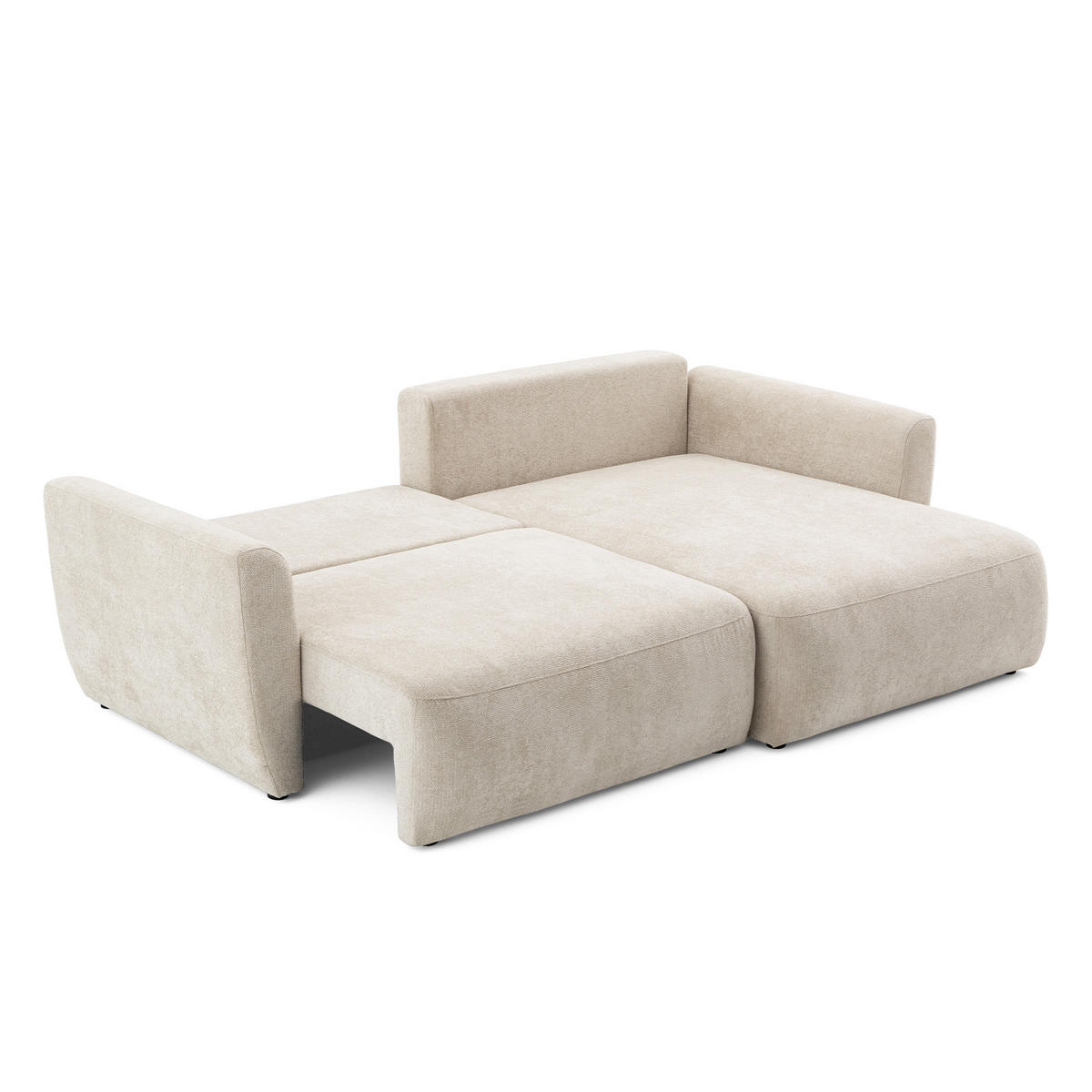 ECKSOFA BELLA L Rechts mit Schlaffunktion 140x205 Velours Creme - Creme/Schwarz, Holz/Kunststoff (165/230cm) - Muffo