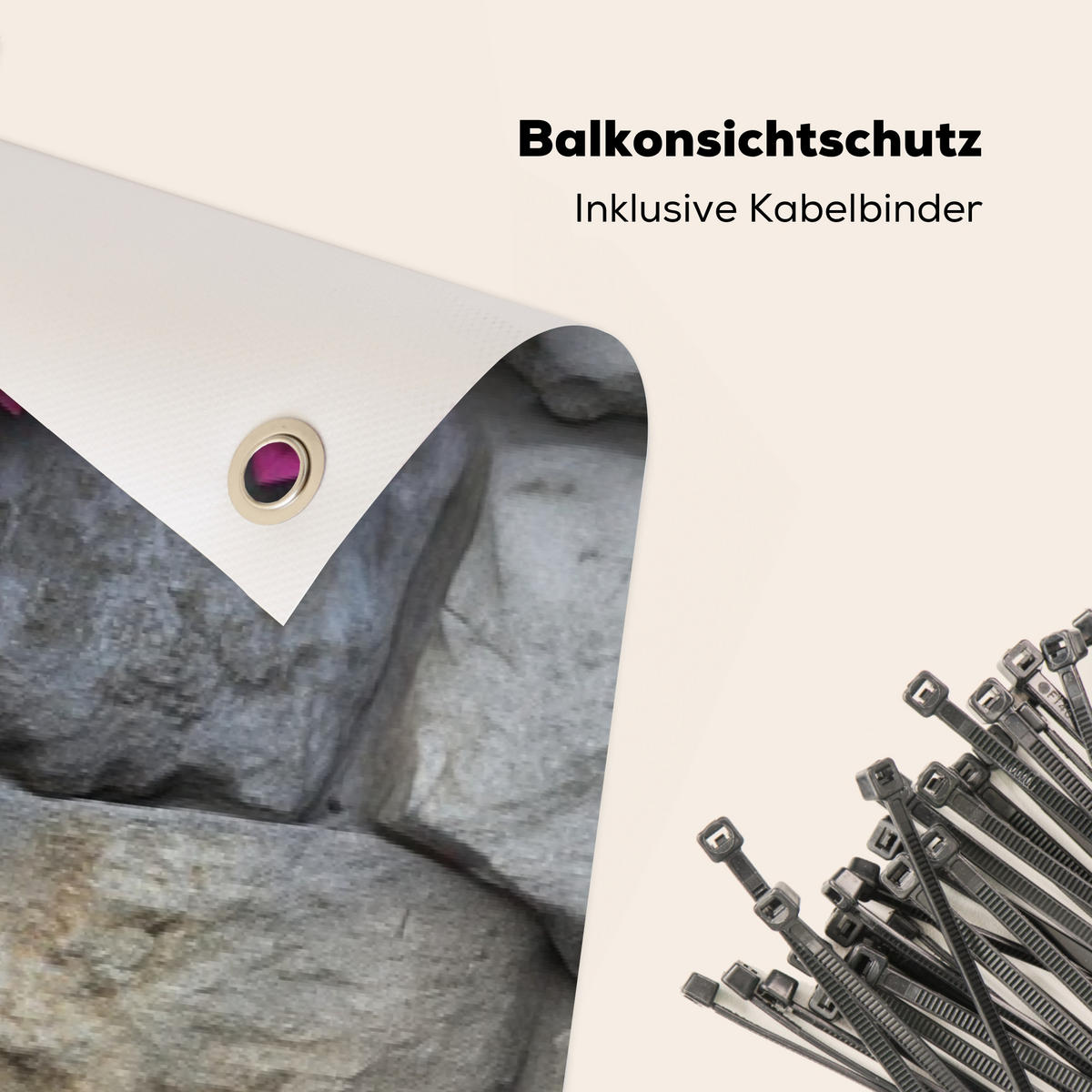 BALKON-SICHTSCHUTZ Bougainvillea - Steinmauer - Rosa - Magenta, Kunststoff (300/90cm) - MuchoWow