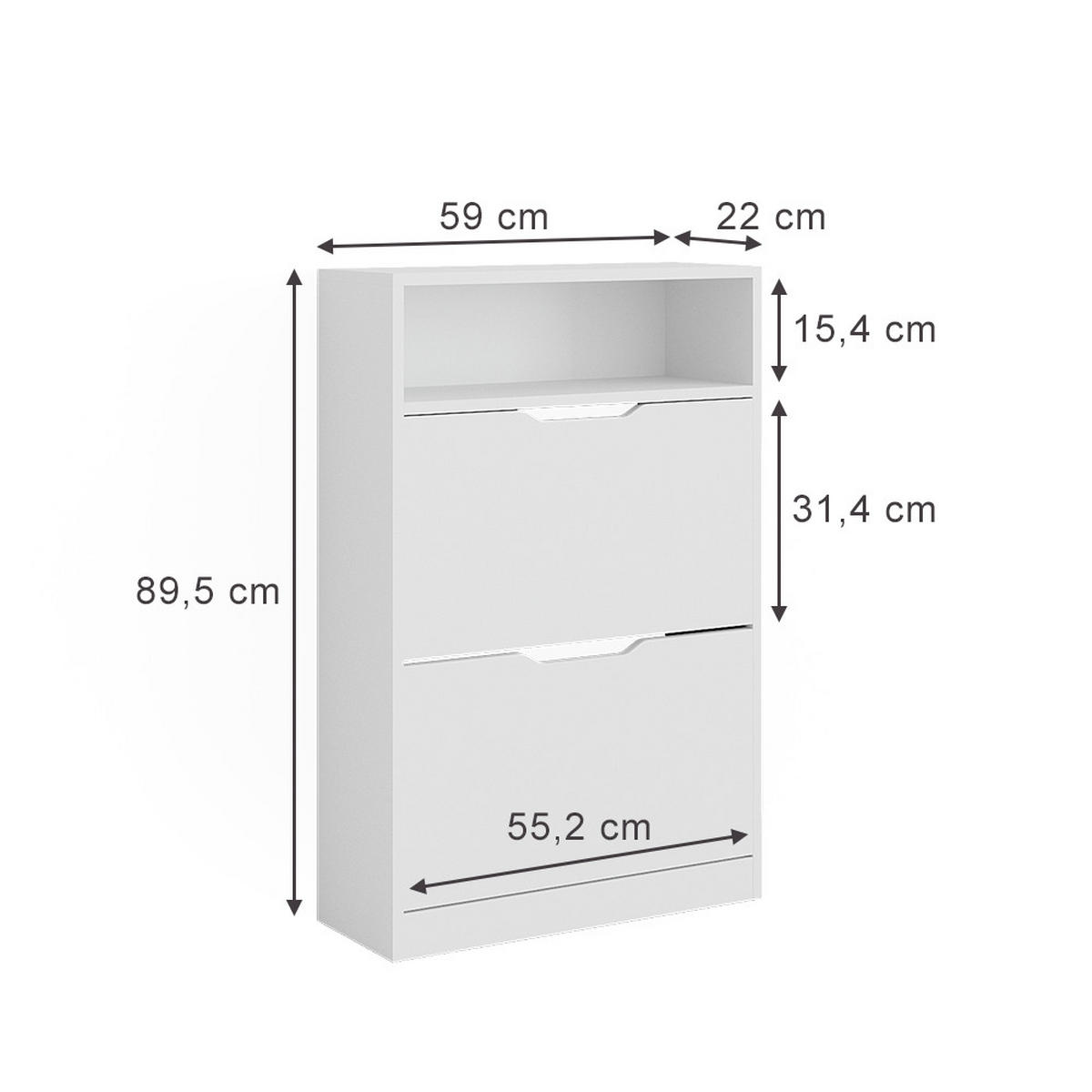 SCHUHKIPPER Luca Weiß 22 x 89.5 cm mit 2 Fächern - Weiß, Holzwerkstoff (59/89.5/22cm) - Vicco