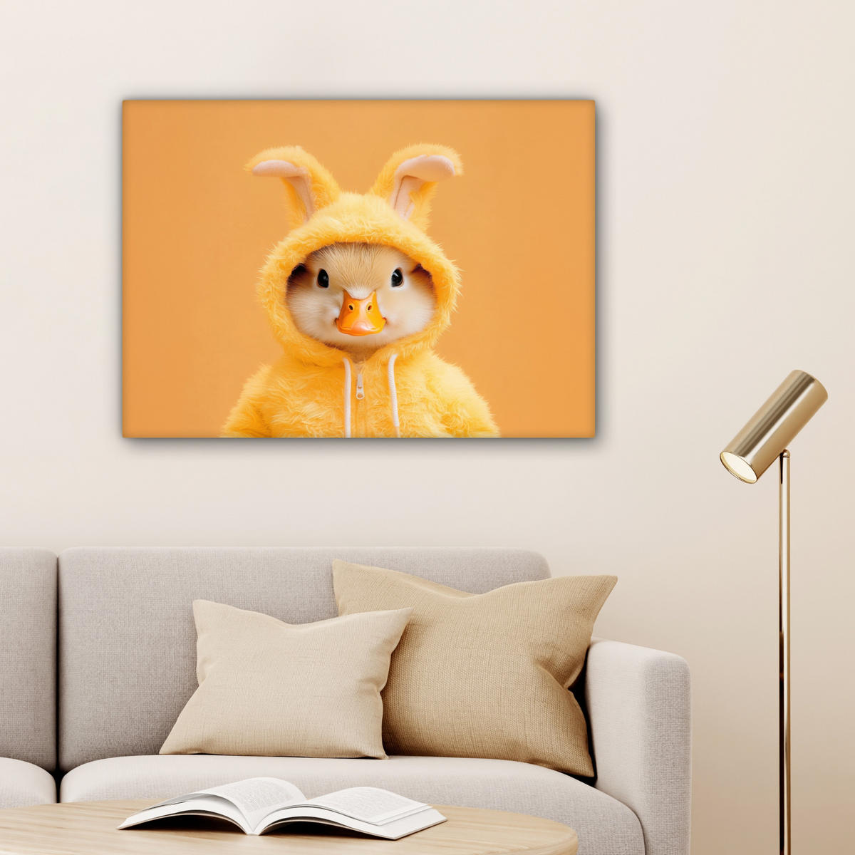 LEINWANDBILD Osterhase - Kostüm - Ente Wandbilder 80x60 cm - Gelb, Textil (80/60cm) - MuchoWow