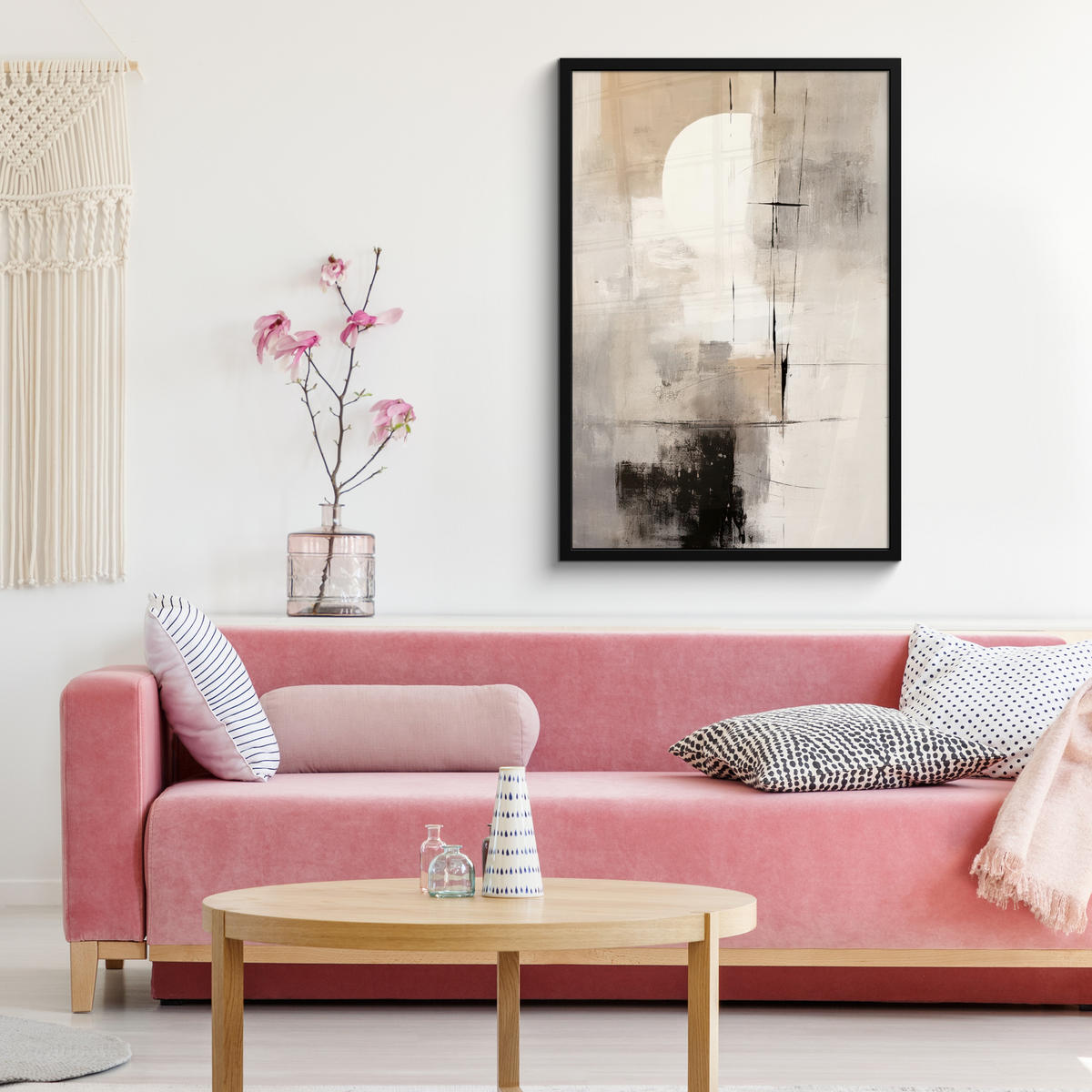ZARÁMOVANÝ PLAGÁT Abstraktné - Umenie - Sivé 60x90 cm - svetlosivá, papier (60/90cm) - MuchoWow