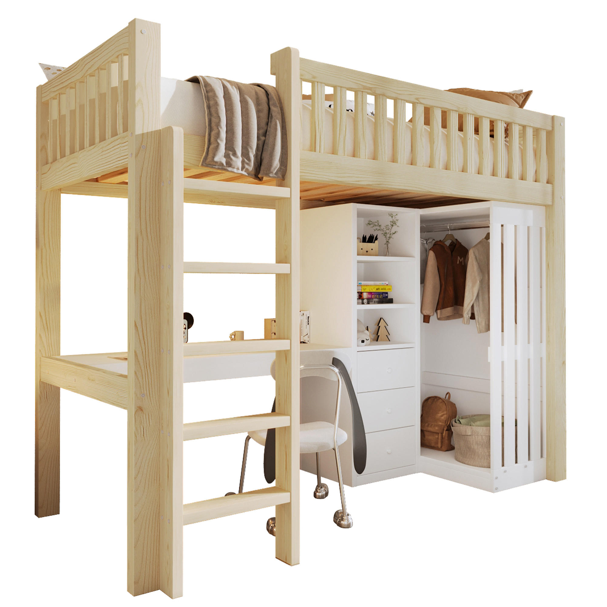 HOCHBETT 90x200cm Natur Holz Schreibtisch Kleiderschrank 3 Schubladen - Naturfarben, Holz (90/200cm) - FLIEKS