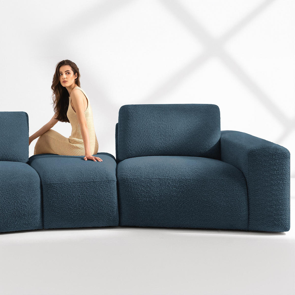 5-SITZER ECKSOFA ZUCCO Boucle links, Nachtblau - Dunkelblau, Textil (430/84/105cm) - KONSIMO®