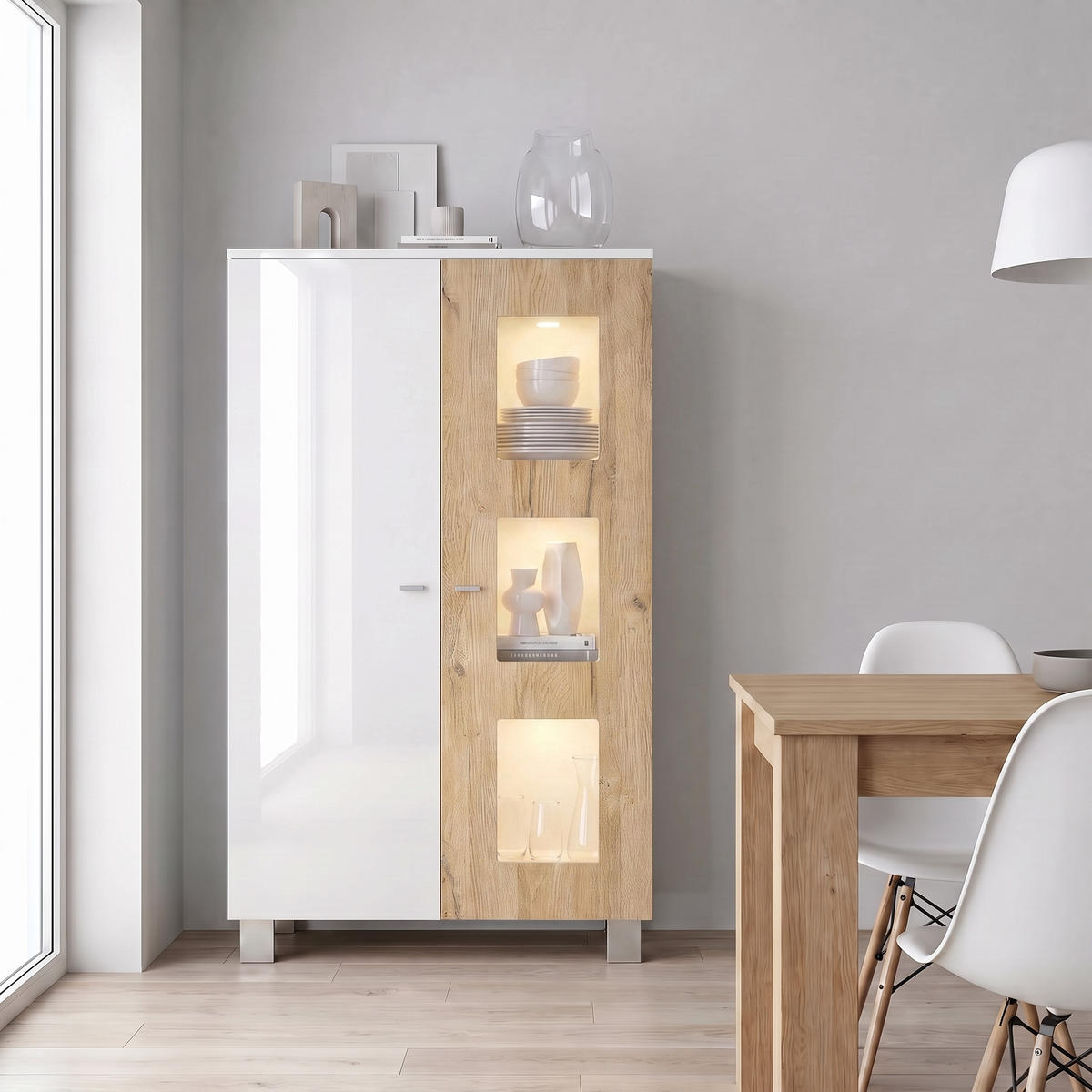 VITRINE Denjo Tür in Eiche Natur - Eichefarben, Holzwerkstoff (71/129/35cm) - Vladon