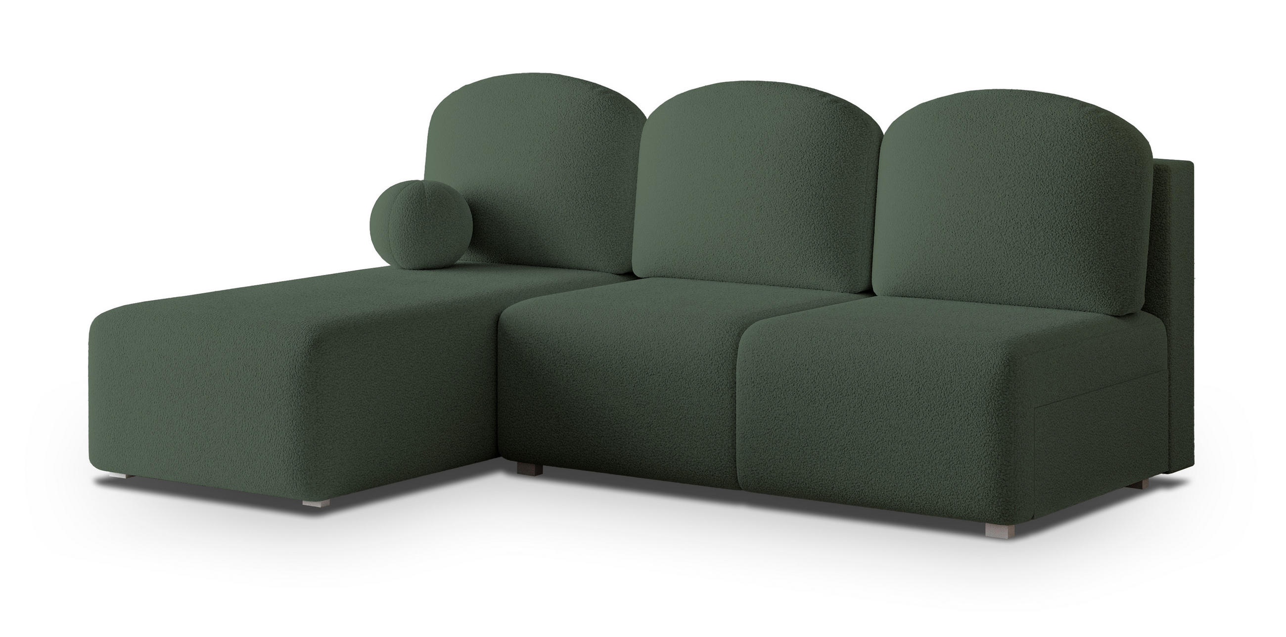 ECKSOFA TRAMA Grün Boucle-Stoff mit Schlaffunktion - Grün, Holz (200/143cm) - MASSENO