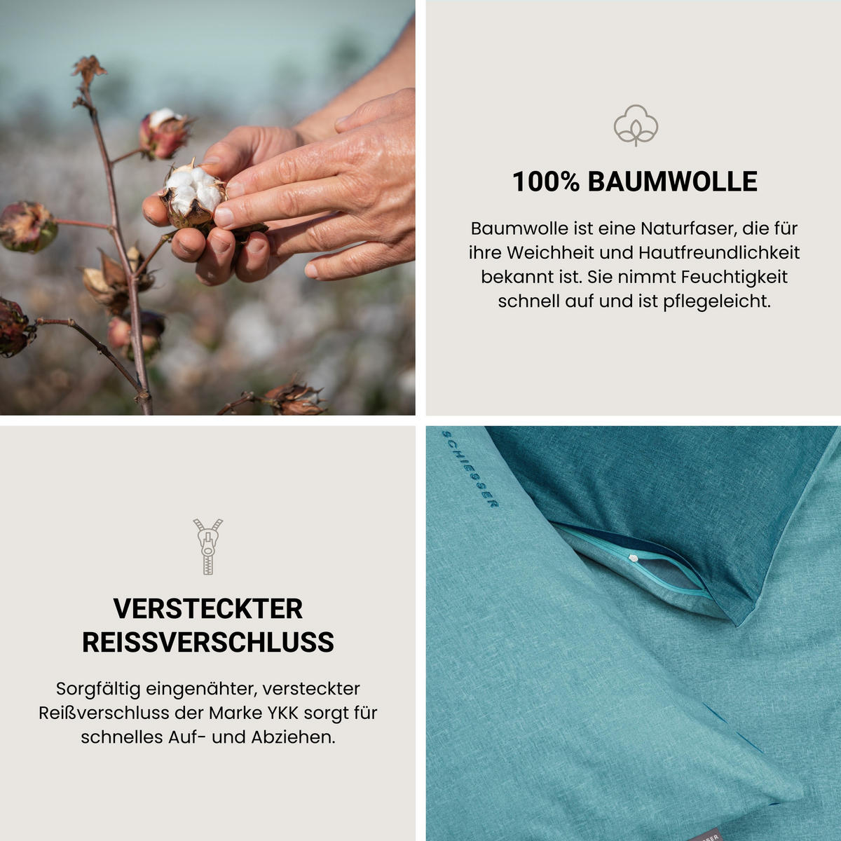 BETTWÄSCHESET Doubleface - Renforcé - 2-teilig - 155 x 220 cm - Türkis - Türkis, Textil (155/220cm) - SCHIESSER