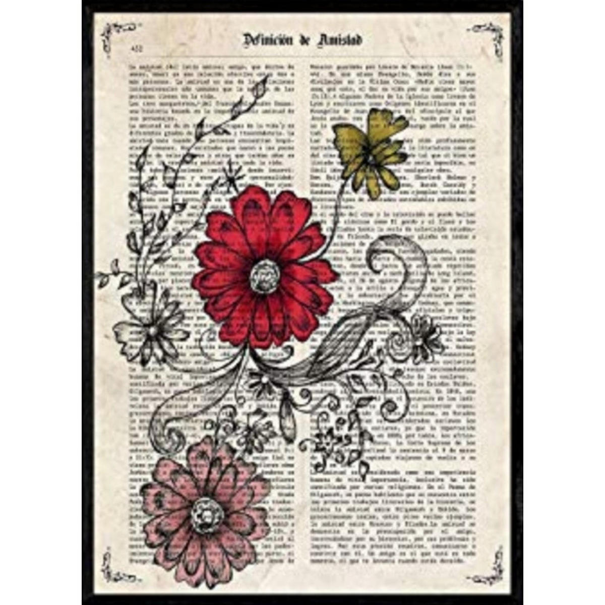 POSTER Von Roten Und Rosa Blumen. A4 Schwarzer Rahmen - Schwarz, Papier (29.7/5/21cm) - Nacnic