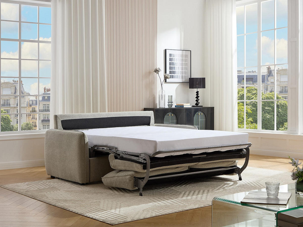 3‑SITZER Schlafsofa - Express-Schlaffunktion - Stoff - Grau - ORELIS - Grau, Textil (195/101/210cm) - Vente-Unique